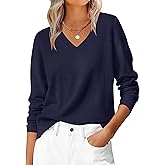 ANRABESS Womens Long Sleeve V Neck Sweaters 2025 Fall Casual Classic Soft Loose Fit Basic Pullover Jumper Top