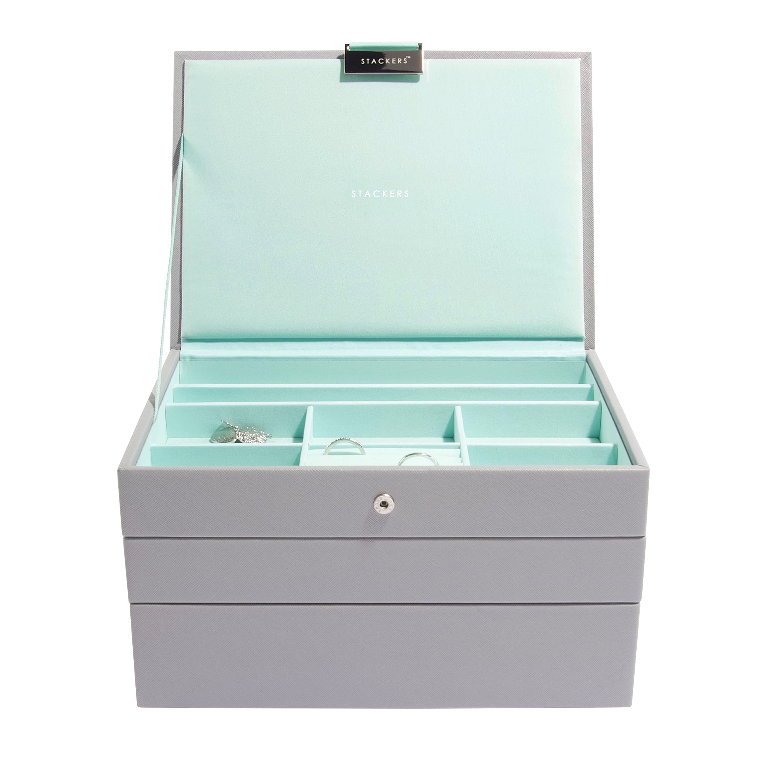 Stackers Dove Grey with Mint Green Classic Medium Jewellery Box, Set of 3 — image 1