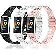 3-Pack Elastic Nylon & Slim Silicone Bands Compatible with Fitbit Charge 6/ Charge 5, Adjustable Breathable Replacement Stretchy Nylon Loop & Lace Silicone Wristband Sport Strap for Women Men