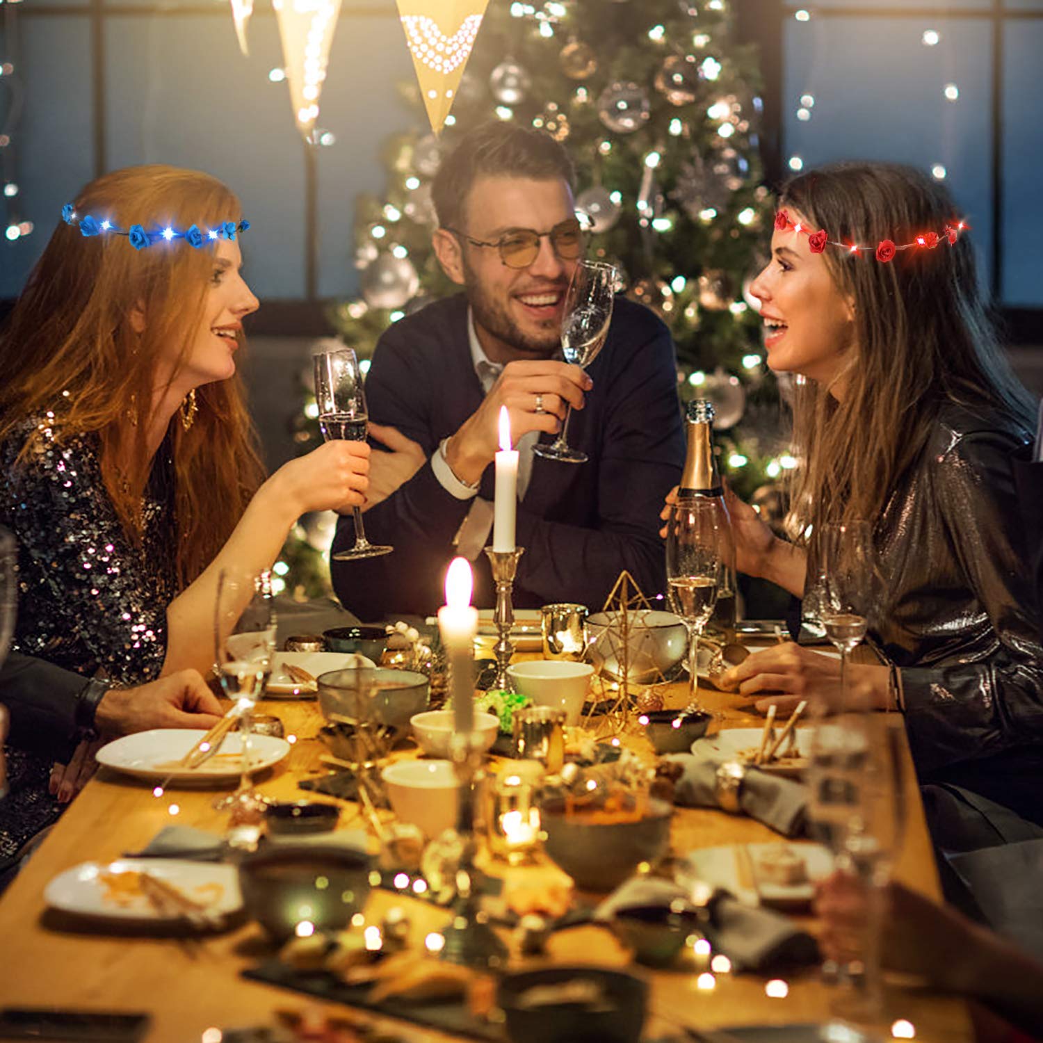 Fansport LED Flower Wreath Light Up Flower Headband Luminous LED Flower Crown Floral Head Crown for Wedding Festival Party Vacation Photography Props (10Pcs)