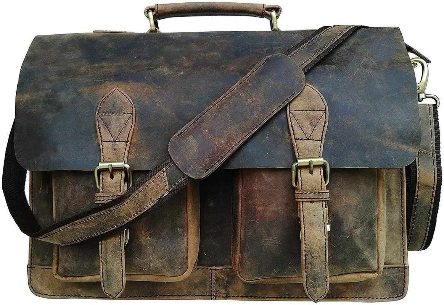 Raw Hide 15" Vintage Leather Messenger Soft Leather Briefcase Satchel Leather Laptop Messenger Bag for Men and Women …