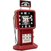 GLOWMIRTH Vintage Steampunk Industrial Red Metal Gas Station Style Desk Clock, Retro Table Clock for Home Bar Cafe Decor