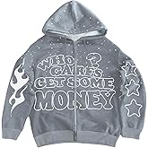 SHENHE Men's Oversized Graphic Full Zip Up Letter Print Loose Fit Long Sleeve Drawstring Hoodie Sweatshirt