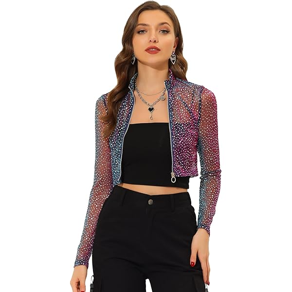 Amazon.com: Allegra K Bomber Crop Jacket for Women's Sheer