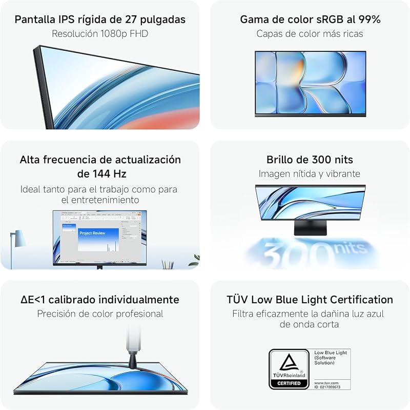 Monitor FHD de 27 polegadas A27i 2026, FreeSync a 144Hz, HDR10, IPS, 99% sRGB, △E < 1, Certificação TÜV de Luz Azul Baixa (1920 x 1080/HDMI 2.0/DP 1.4)