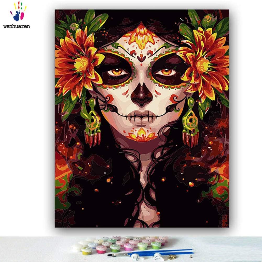 Paint by Number Kits Canvas DIY Oil Painting for Kids, Stude NTS, Adults Beginner with Brushes and Acrylic Pigment -Ethnic Style Witch Beauty Ghost Girl (72012, 16x20 no Frame)