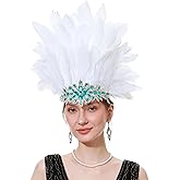 Rulala Fancy Women's Feather Headpiece Handmade Rhinestones Headband Halloween Showgirl Cosplay Headwear Accessories