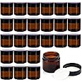 BPFY 24 Pack 2 oz Round Amber Glass Cosmetic Jars with Inner Liners and Black Lids, Travel Jars, Refillable Containers for Ma