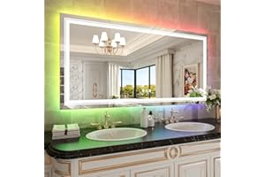 WTTY LED Bathroom Mirror 48"x36" with RGB Backlit and Front Light,Stepless Dimmable LED Mirror for Bathroom,Colored Lighted Bathroom Vanity Mirror,Anti-Fog,Memory Function,Shatter-Proof