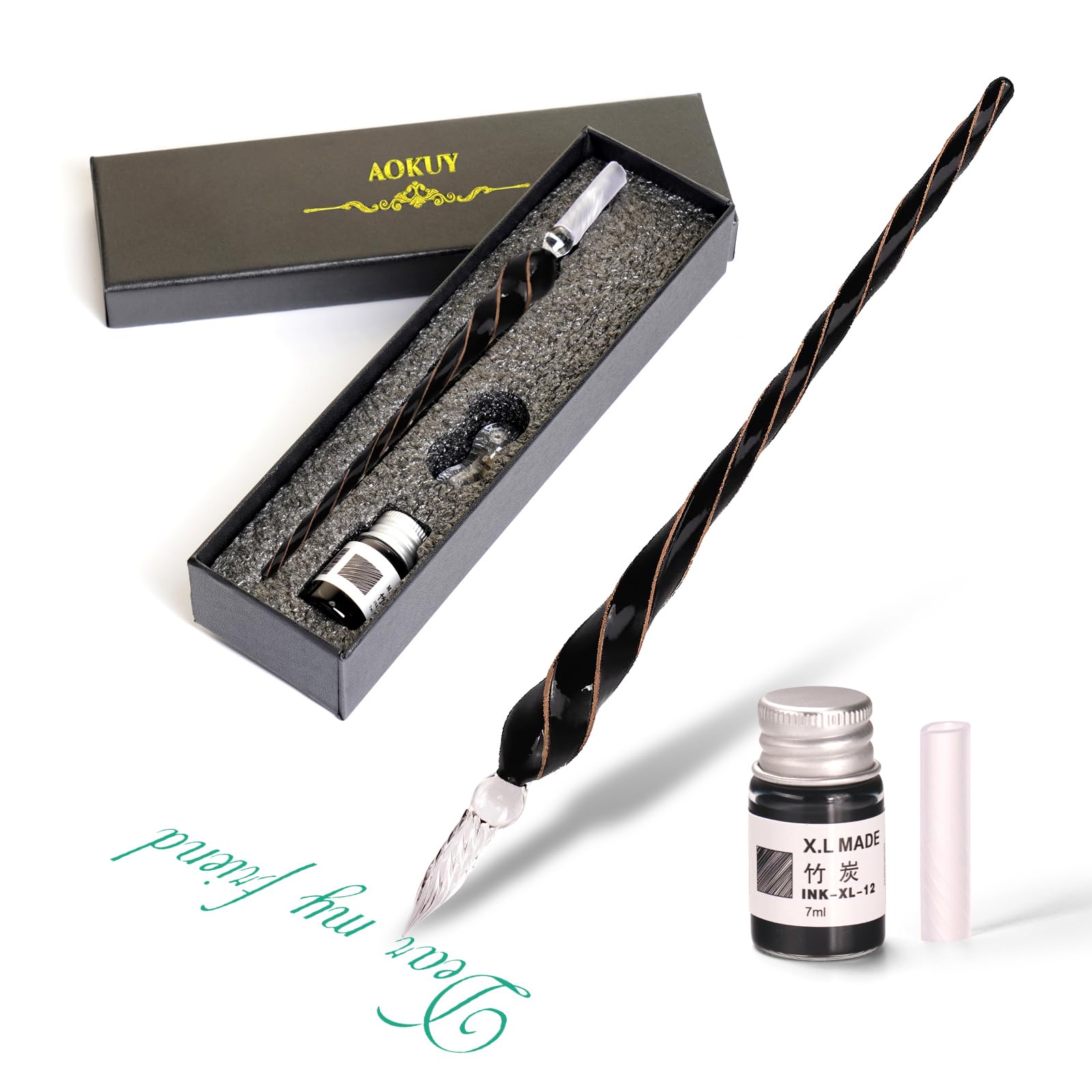 AOKUY Glass Dip Pen Set,Calligraphy Pen,Crystal Signature Pen for Art, Writing, Signatures -Decoration and Business Gift