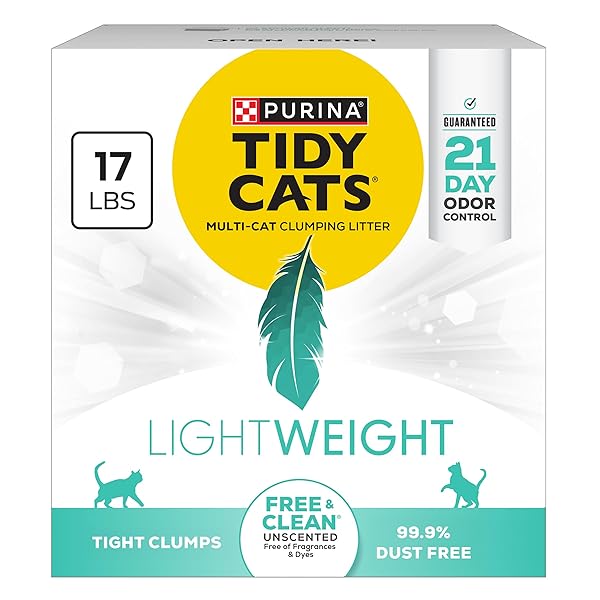 PURINA TIDY CATS LIGHTWEIGHT FREE AND CLEAN UNSCENTED, MULTI-CAT, CLUMPING, 99.9 PERCENT DUST FREE CAT LITTER – 17 LB. BOX