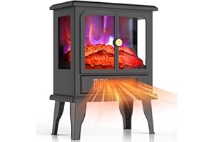 Oylus Electric Fireplace Stove Heater - Fireplace Heaters for Indoor Use with Realistic Flame Effect, Freestanding Electric Stove Heater with Overheating Protection, 1500W, Adjustable Heating