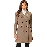 Allegra K Women's Winter Coat Elegant Notched Lapel Double Breasted Trench Coat