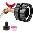 WADEO IBC Tote Adapter, 2.44" Fine Thread Adapter for 275-330 Gallon IBC Tote Tank - Solid Brass Water Shut-Off Valve Faucet (1/2" Male NPT Inlet ×3/4" GHT Outlet) - with Garden Hose Quick Connector