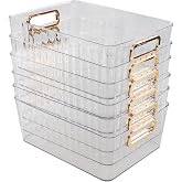Idotry 6-Pack Clear Pantry Storage Bins, Plastic Organizer Bins | Transparent See-Through Design, Pantry Organizers and Storage, for Home Kitchen, Fridge, Freezer, Cabinet, Closet, Bathroom