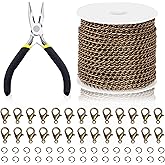 Swpeet 102Pcs Bronze 3mm by 10 Yard Length Jewelry Making Chains Kit with Jump Rings, Lobster Clasps and Jewelry Plier, Necklace Chains Flat Cable Link Chain Bulk Ideal for DIY Craft Jewel Making