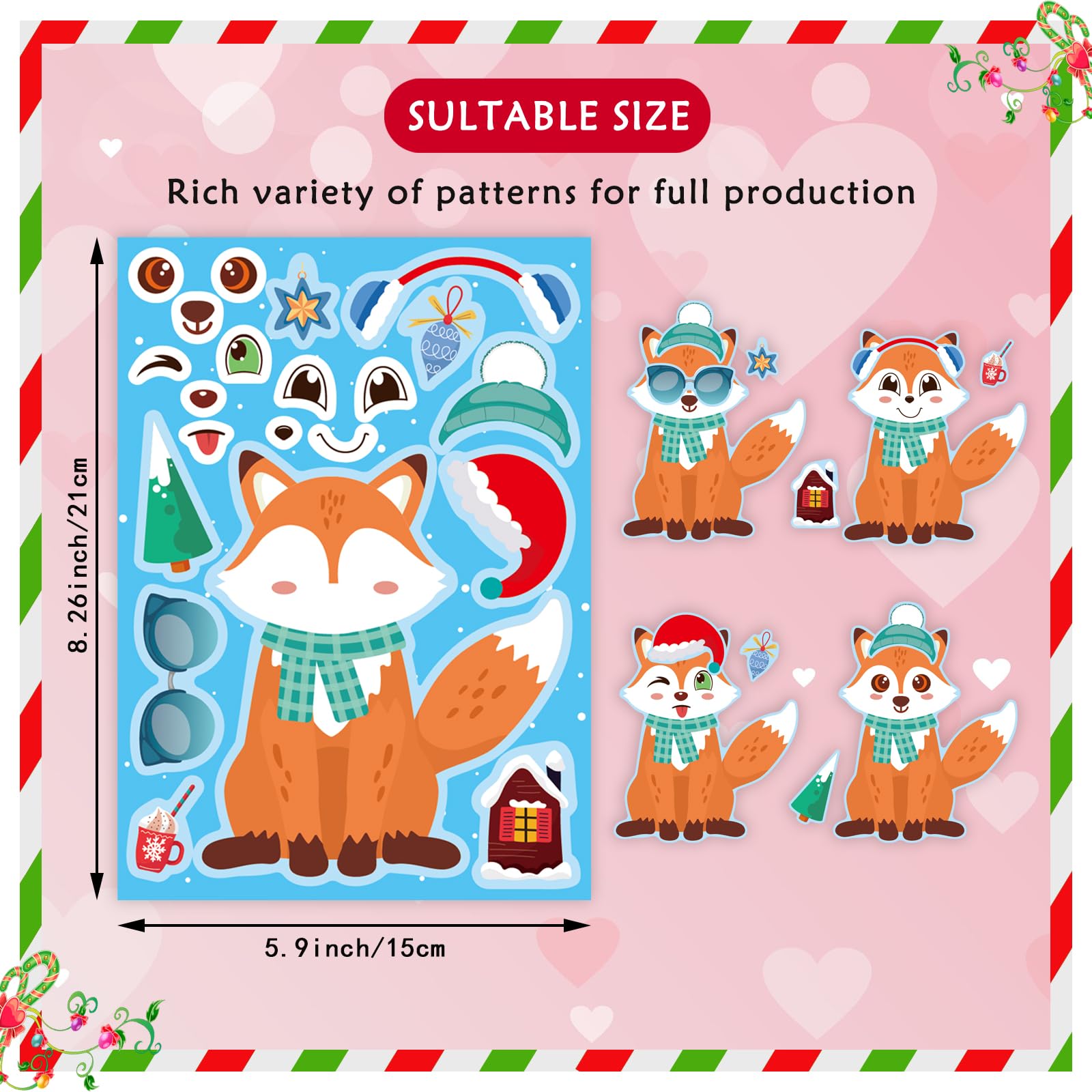 24 Sheets Winter Stickers for Kids Toddlers, Make-a-face Sticker Make Your Own Stickers 8 Designs of Animal Owl Penguin Snowman Bear Sticker Party Decorations Supplies