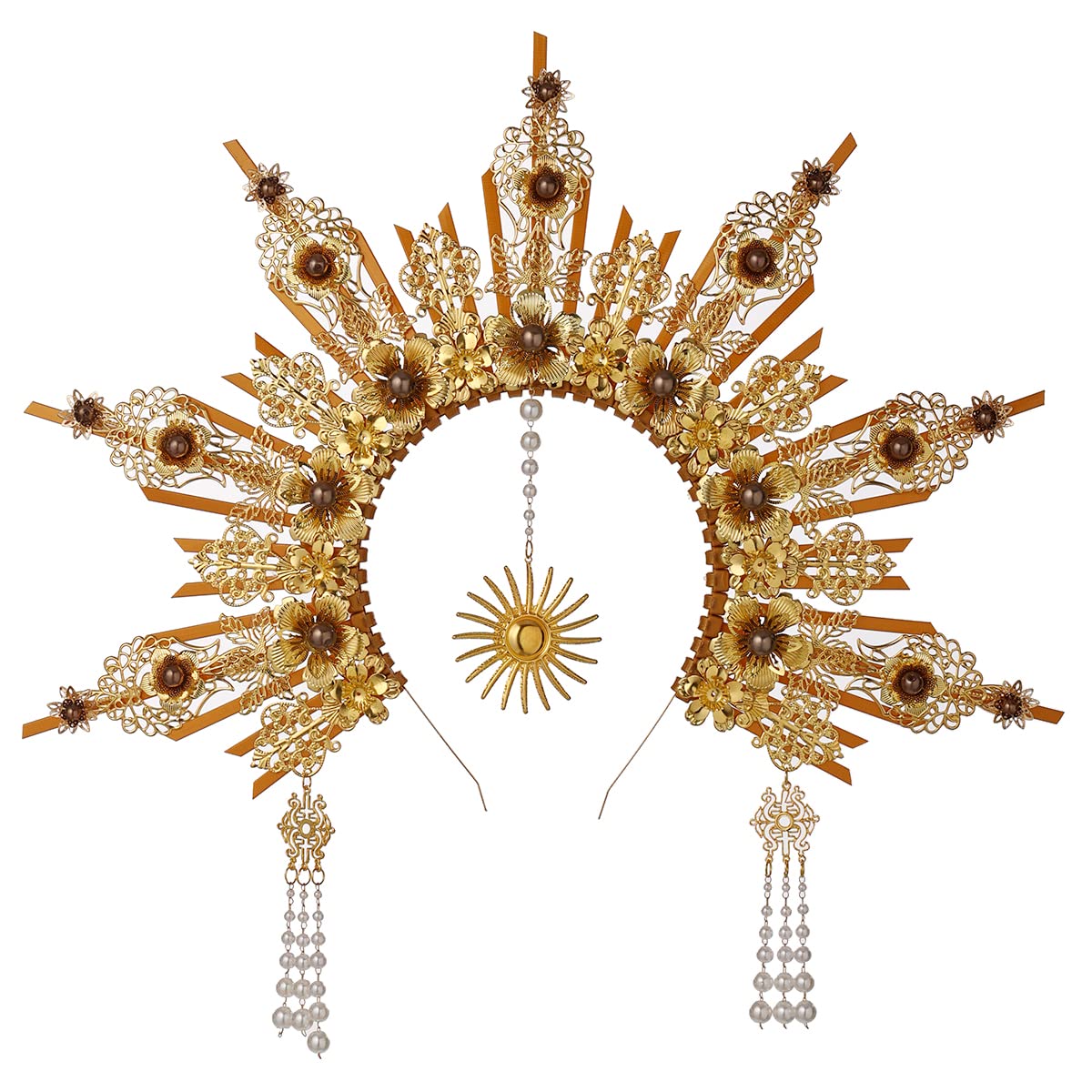 BPURB Gothic Goddess Gold Halo Crown Spike Zip Tie Mary Headband Halloween Headpiece for Women (Gold-3)