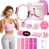 Leychves Home Pilates Workout Kit for Women with Guide Video, 12" Pilates Ring and Ball Set, Resistance Bands, Ankle Weight Accessories Workout Essentials Starter Kit for Beginners 28-Day Challenge