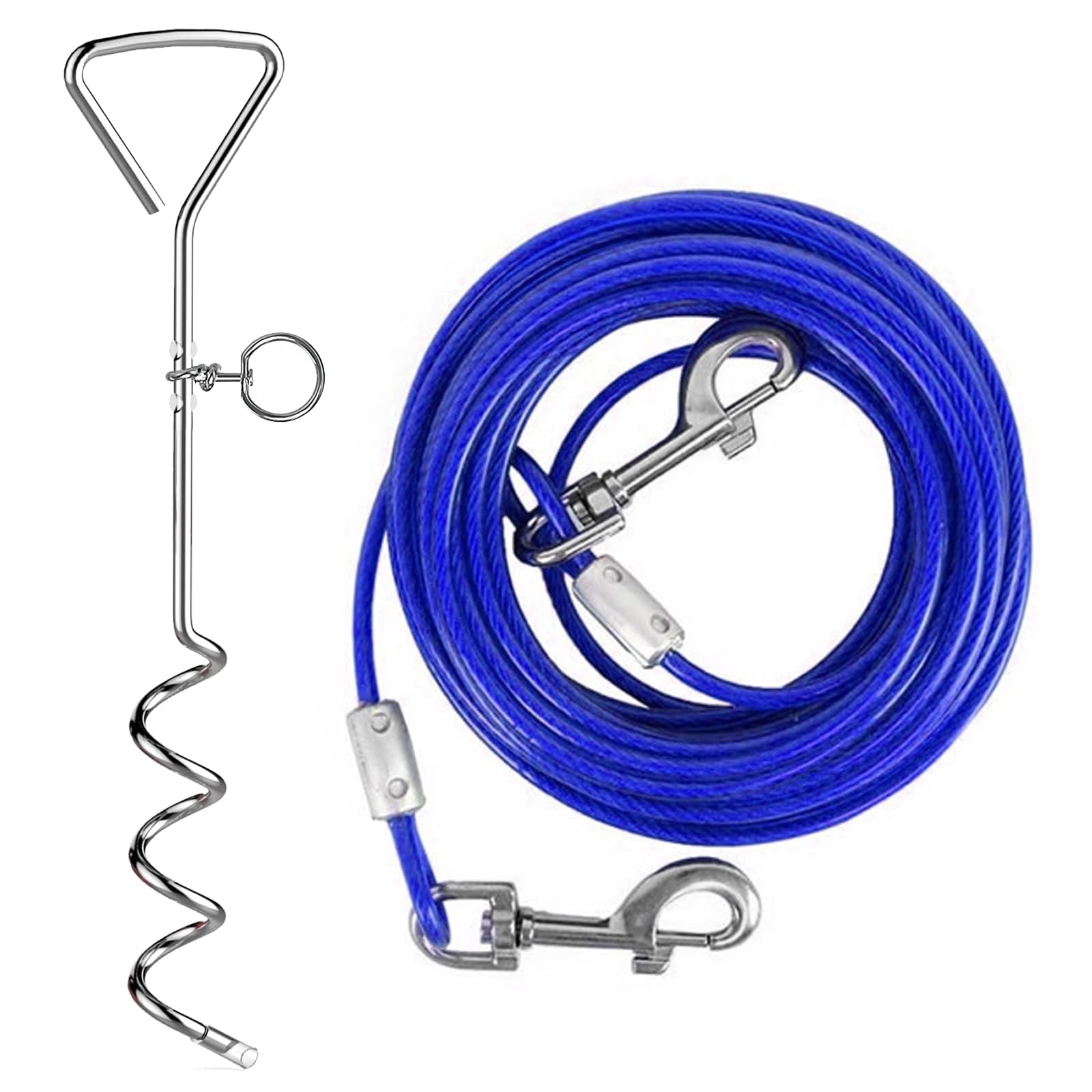 Dog Tie Out Cable and Stake, Heavy Duty Dog Tie Out Stake, Sturdy Dogs Lead Stakes, Camping Stakes for Outdoor Yard and Camping Puppy Pet and Medium Dogs Blue