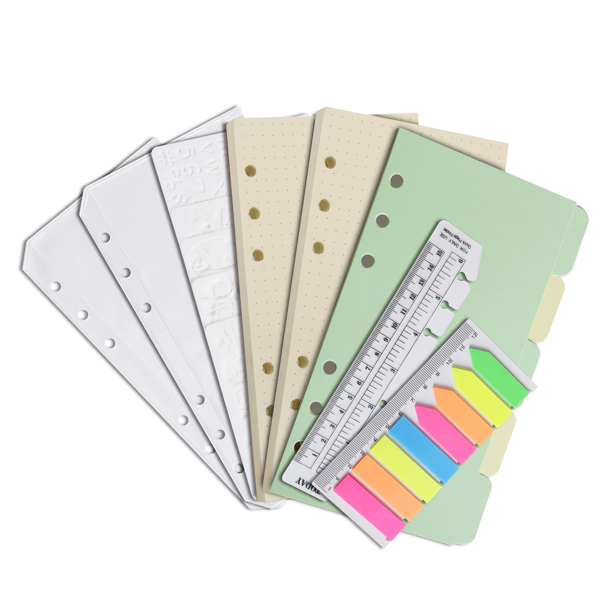 Wonderpool 320 Pages Dotted Refill Paper A6 Inserts Binder Loose Leaf Paper, Dividers, Pocket, Neon Page Marker, Bookmark, Stencils for Refillable 6 Ring Binder Journal Notebook Diary Planner (A6)