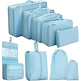 A AIKOOL 9pc Packing Cubes Compression Set - Space Saving Travel Organizers, Luggage Organizer for Vacation, Business, Cruise & Dorm Room Essentials (BLUE)