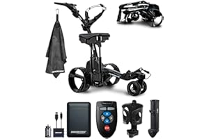 CERTIFIED BRANDS MGI Zip Navigator Electric Golf Cart with Seat Bundle | Full Directional Remote Controlled Motorized Golf Push Cart with Accessories and Signature Series Golf Towel | Plays 36 Holes