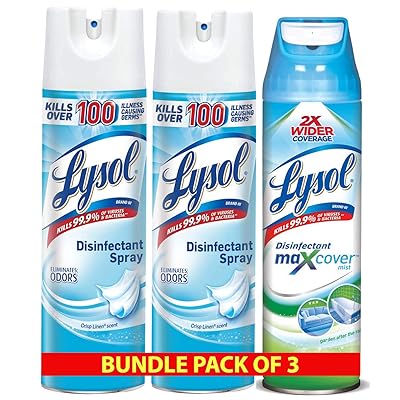 Lysol Disinfectant Spray, 3ct - Max Cover, 1x19oz, + Crisp Linen, 2x19oz