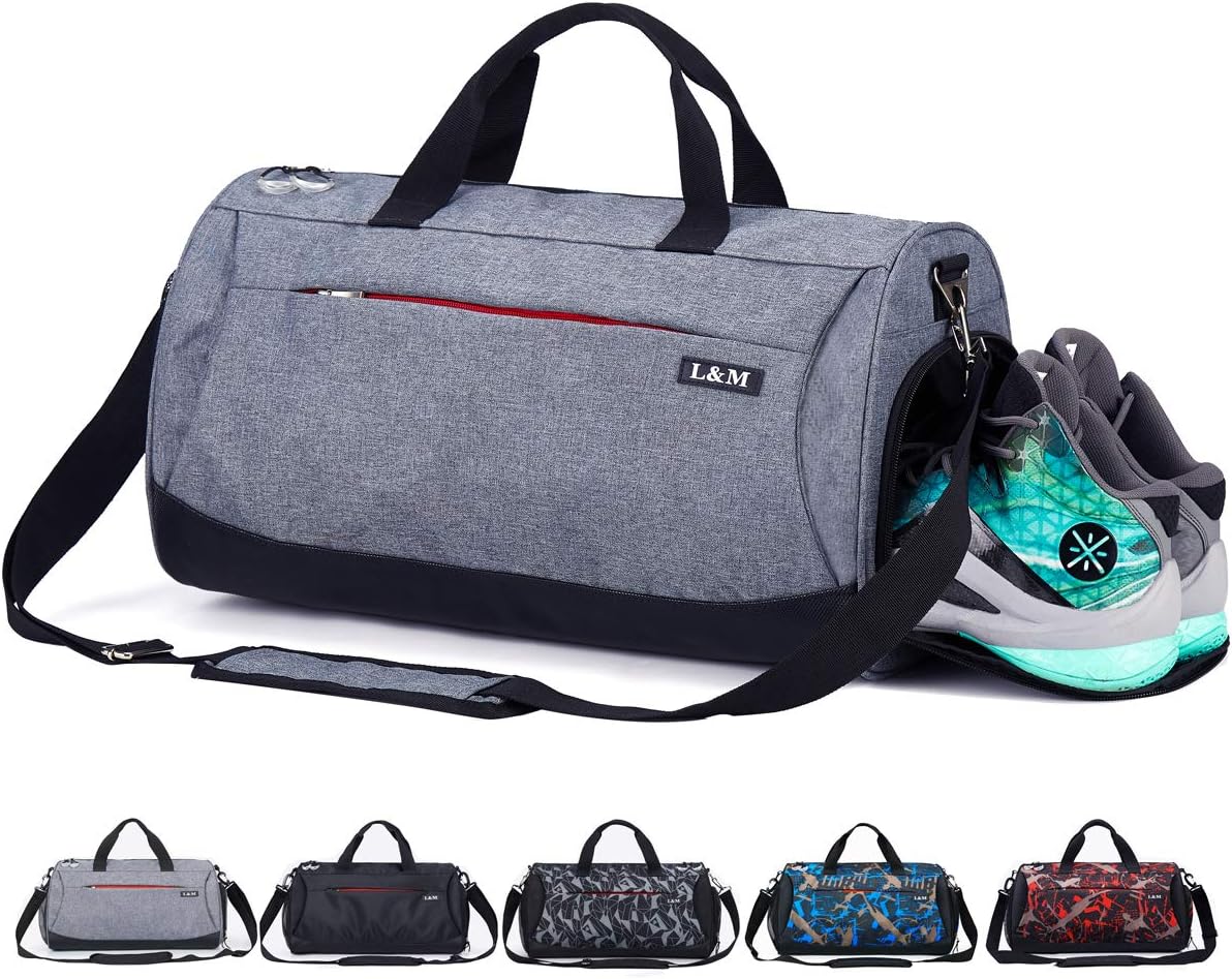 kasibon Sports Gym Bag with Shoes Compartment and Wet Pocket, Travel Duffle Bag for Men and Women, Grey