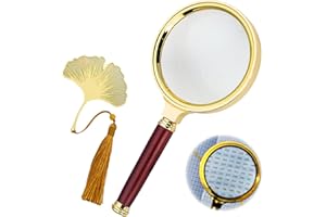 Jiavlyx 10X Magnifying Glass, 3.94in Handheld Magnifier,Magnifying Glass High Clarity, Imitation Mahogany Handle, Reading Mag