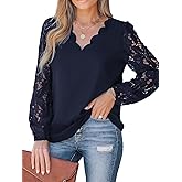 CUPSHE Women Lace Elegant Blouse Long Sleeve Eyelet V Neck Dressy Party Floral Tops Scalloped V Neck
