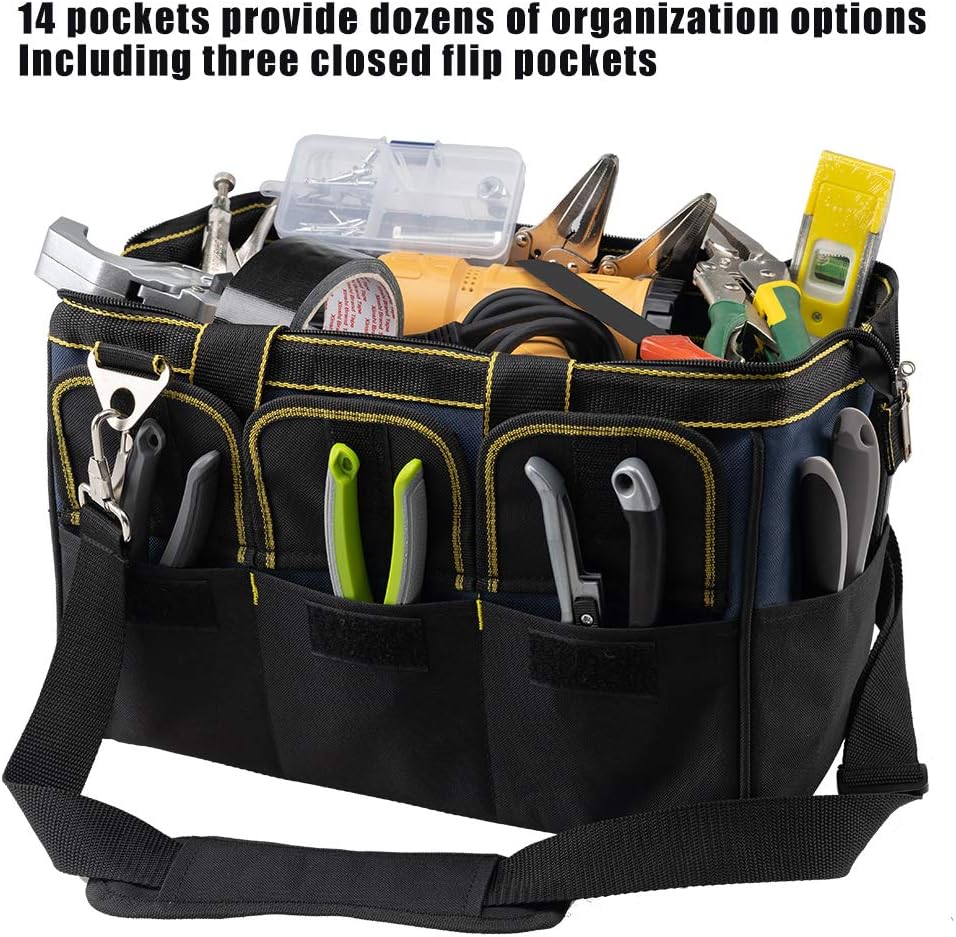 AIRAJ 18 inch Tool Bag Large Capacity Tool Organizer with Adjustable Shoulder Strap Zip-Top Opened Fabric Tool Bag for Men, Gift MINI Parts Box - - 