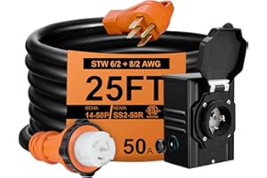 FILLUCK 25FT 50 Amp Generator Cord with Pre-Drilled Power Inlet Box,Heavy Duty Generator Power Cord 4 Prong,125/250V,NEMA14-50P/SS2-50R,Waterproof,ETL Listed,Home/RV Power Supply