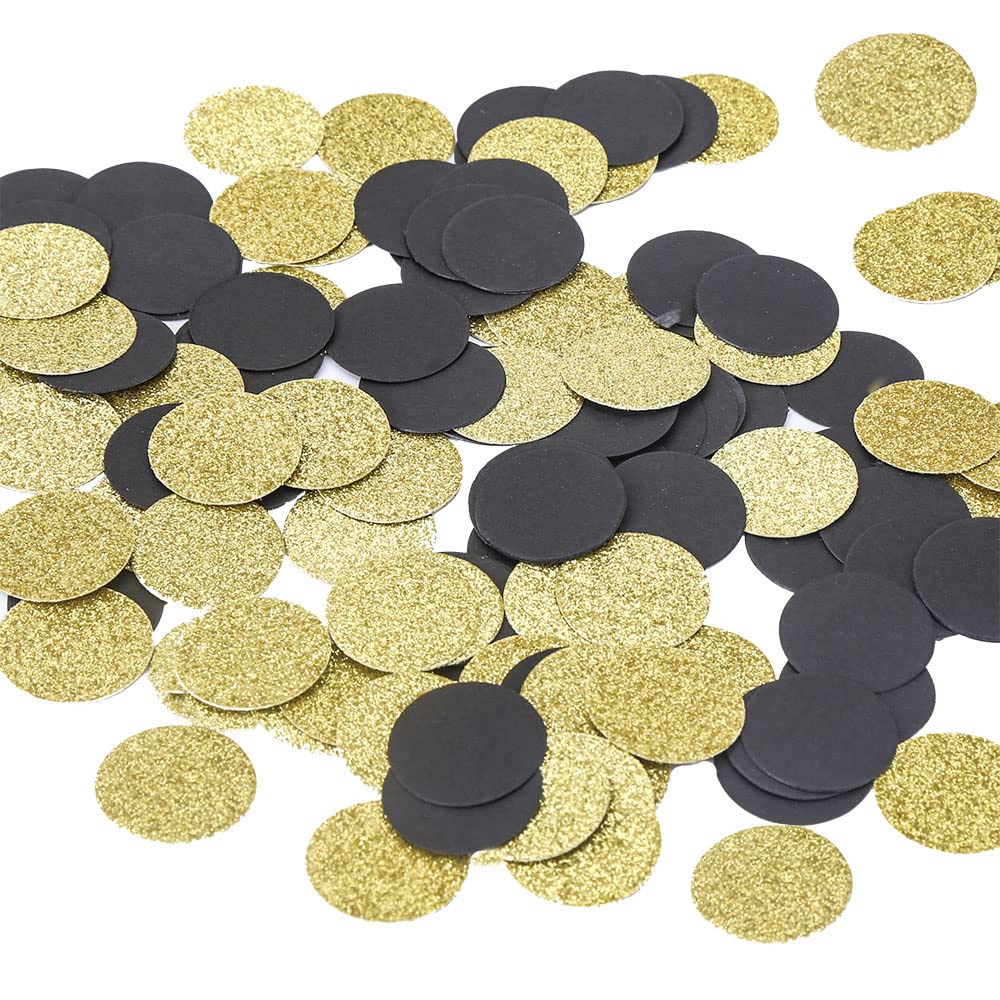 Topfunyy Glitter Round Paper Confetti Black Gold Circle Table Confetti for Birthday Wedding Graduation Party Supplies