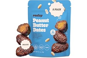 Realsy Pitted & Stuffed Medjool Dates, Organic Dates with No Sugar Added, Gluten-Free, Vegan, Good Source of Fiber, Low Glycemic Index, All Natural Healthy Snack (Peanut Butter 5 pack)
