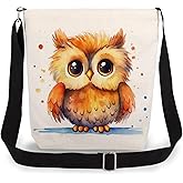 LiuenMgg Owl Print Canvas Crossbody Bag, Adjustable Strap Lightweight Purse with Top Zipper & Inner Pocket, Daily Shoulder Bag Gift for Women -3