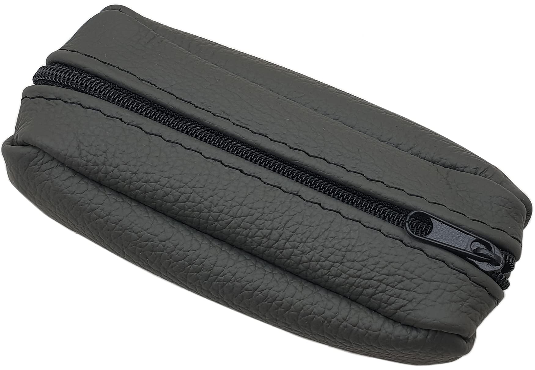 myledershop Large Cowhide Leather Key Case with 2 Zip Compartments (Design 2 / Dark Grey)