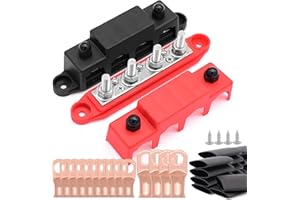 Ruikarhop 250A Power Distribution Block 12V Marine Bus Bar with Cover，4 * 5/16"(M8) Post for Wiring,Automotive,Battery busbar