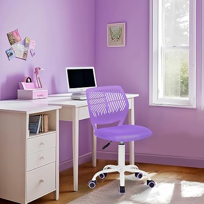 Silla de Escritorio para niños, Silla giratoria de Altura Ajustable con diseño de Respaldo de Agujero pequeño, Adecuada para Dormitorio de niños o Sala de Estudio, Color Morado
