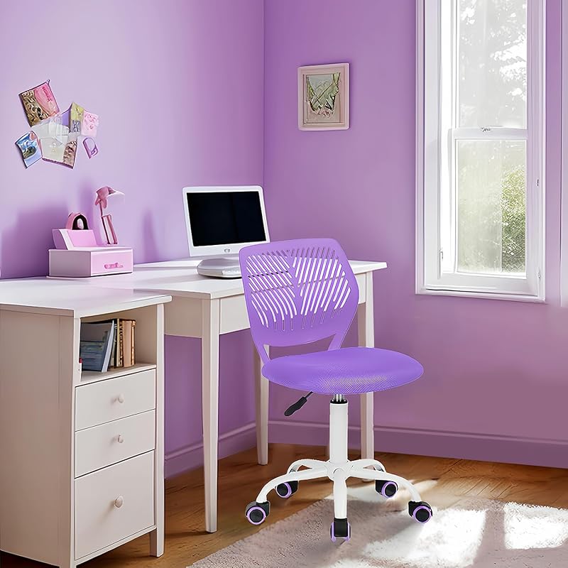 Silla de Escritorio para niños, Silla giratoria de Altura Ajustable con diseño de Respaldo de Agujero pequeño, Adecuada para Dormitorio de niños o Sala de Estudio, Color Morado — foto 1 de 8