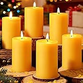 Natural Beeswax Pillar Candles 6 Pack, Pure Beeswax Candles-210 Hours Long Burning, Bees Wax Candles for Home,Paryer,Parties, Dripless Pillar Beeswax Candle Bulk 2x4in