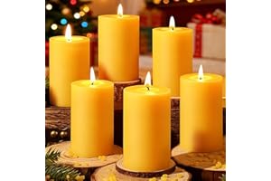 AOTTOM Natural Beeswax Pillar Candles 6 Pack, Pure Beeswax Candles-210 Hours Long Burning, Bees Wax Candles for Home,Paryer,Parties, Dripless Pillar Beeswax Candle Bulk 2x4in