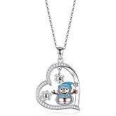 Nalorava Snowman Necklace Christmas Gifts Sterling Silver Snowman Snowflake Pendant Christmas Jewelry for Women