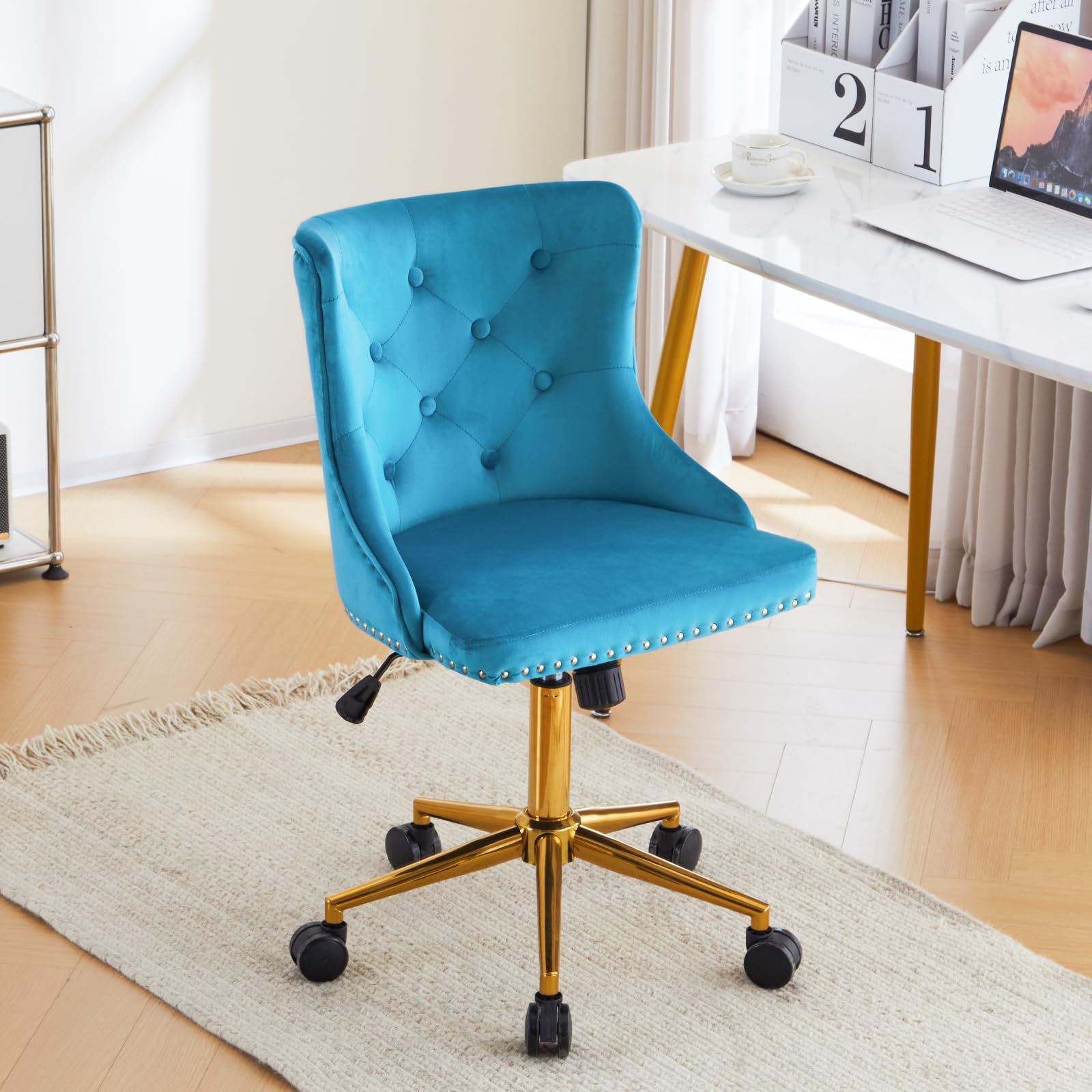 VINGLI Turquoise Blue Armless Home Office Desk