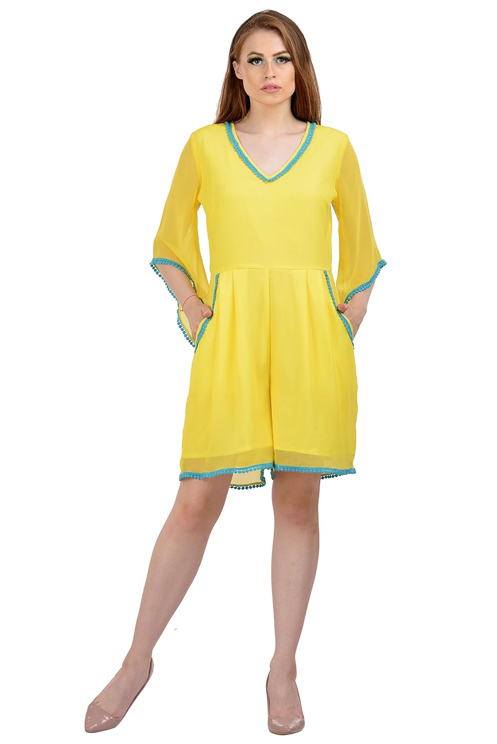 karmic vision women's georgette yellow jumpsuit