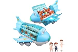 victob Toy Airplane for Kids - Bump & Go Action Air Plane with LED Flashing Lights and Sounds, Toddler Toys for Boys Girls Ages 3+, Birthday Party Gifts, Blue