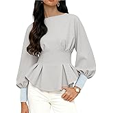 Zhiyouni Women's Peplum Sweatshirt Round Neck Balloon Long Sleeve Pullover Tops Tunic Shirt