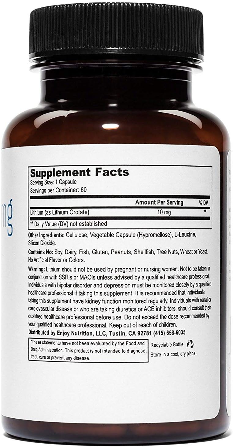 Weyland Brain Nutrition: Lithium Orotate 10mg (1 Bottle), 60 Vegetarian Capsules, Lithium Supplement Supports Healthy Mood, Behavior, Memory and Wellness: Health & Personal Care