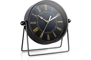 AYRELY® Vintage Black Metal Desk Clock,Battery Operated Mantel Clocks, Decorative Table Clocks with Adjustable Angle for Fire