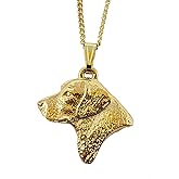 Labrador Retriever Lab Head Dog 24k Gold Plated Pewter Pendant with Chain Necklace Set